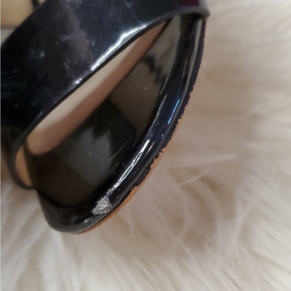 Michael Kors Joselle Open Toe Black Patent Leather Sandals Heels 7 MK shoe gold - Picture 8 of 11